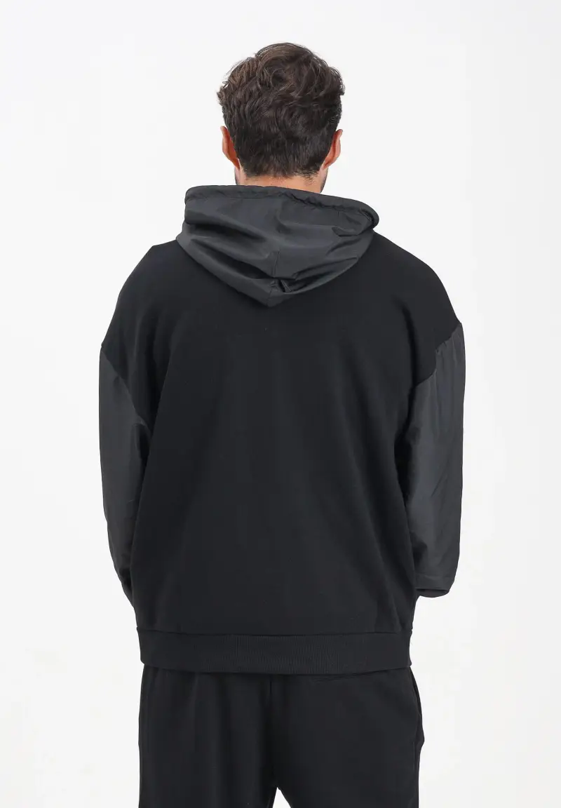 Felpa con zip nera per uomo e donna caratterizzata da inserti in tessuto tecnico e logo miniatura 3