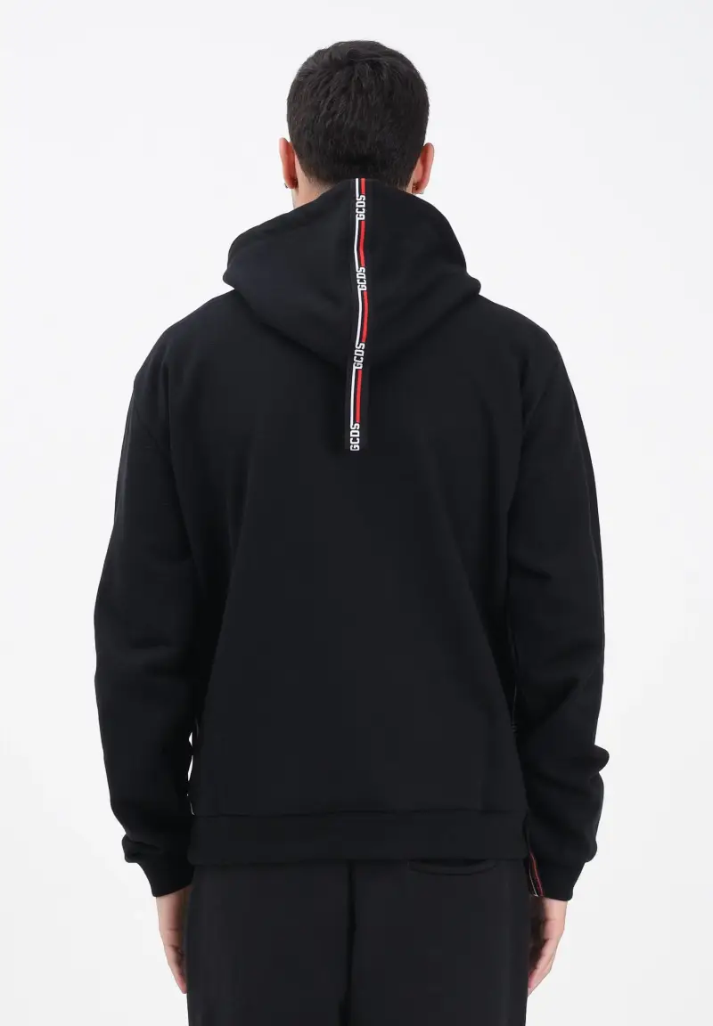 Felpa con zip nera per uomo e donna caratterizzata da nastri logati miniatura 3