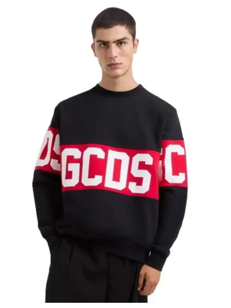 felpa girocollo nera iconica con maxi logo lettering