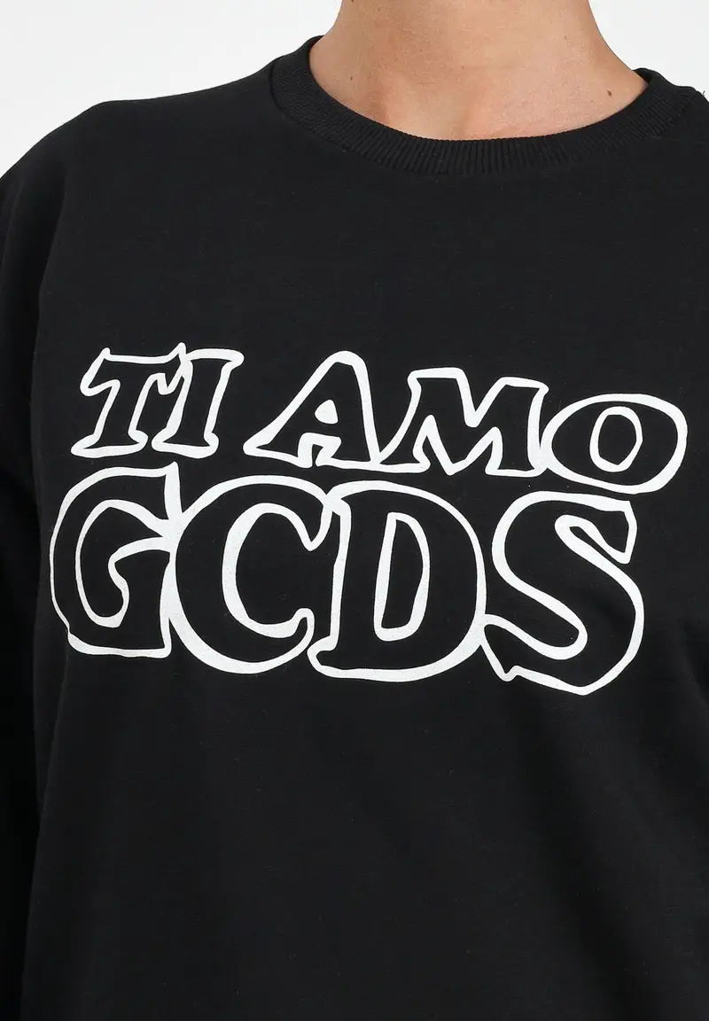 GCDS Felpa girocollo nera per donna e ragazze con stampa in strass miniatura 2