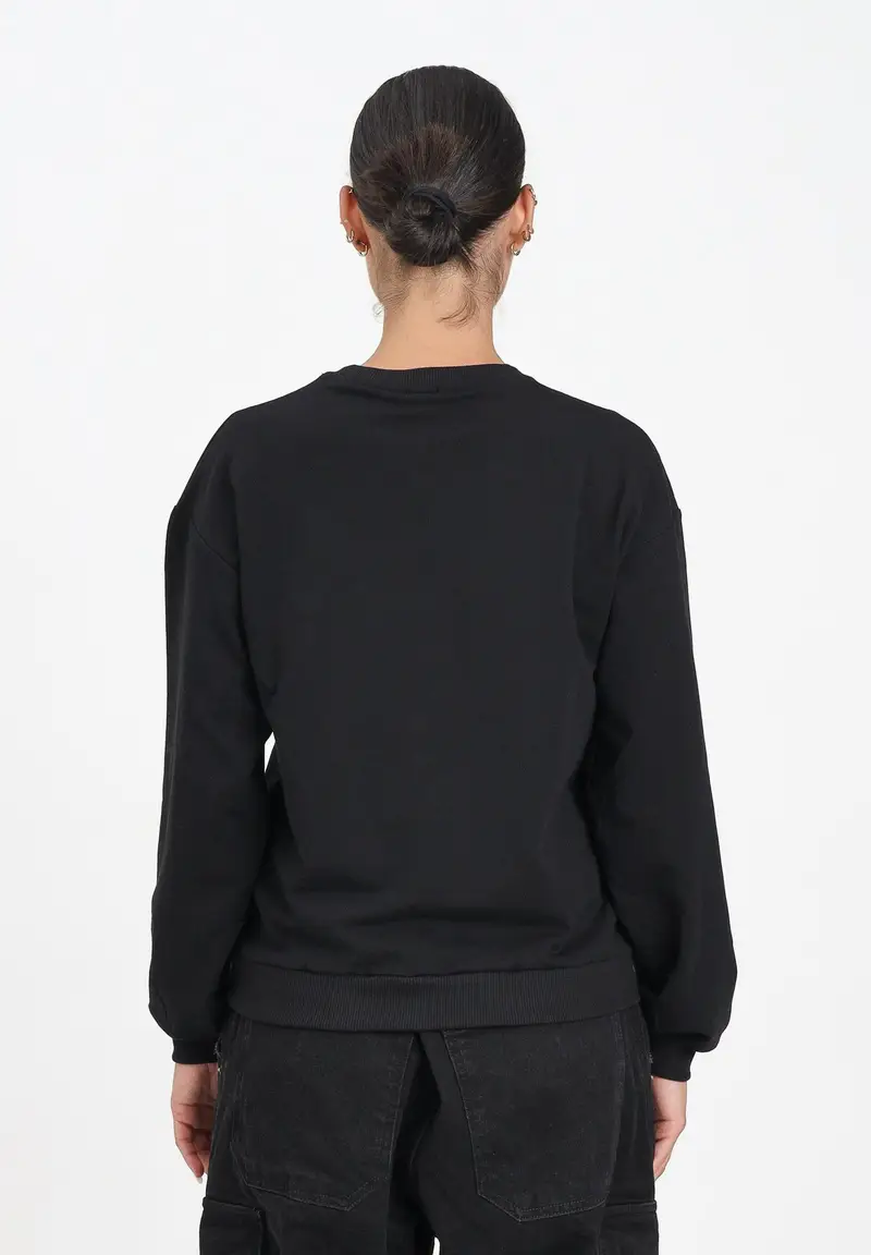 GCDS Felpa girocollo nera per donna e ragazze con stampa in strass miniatura 3