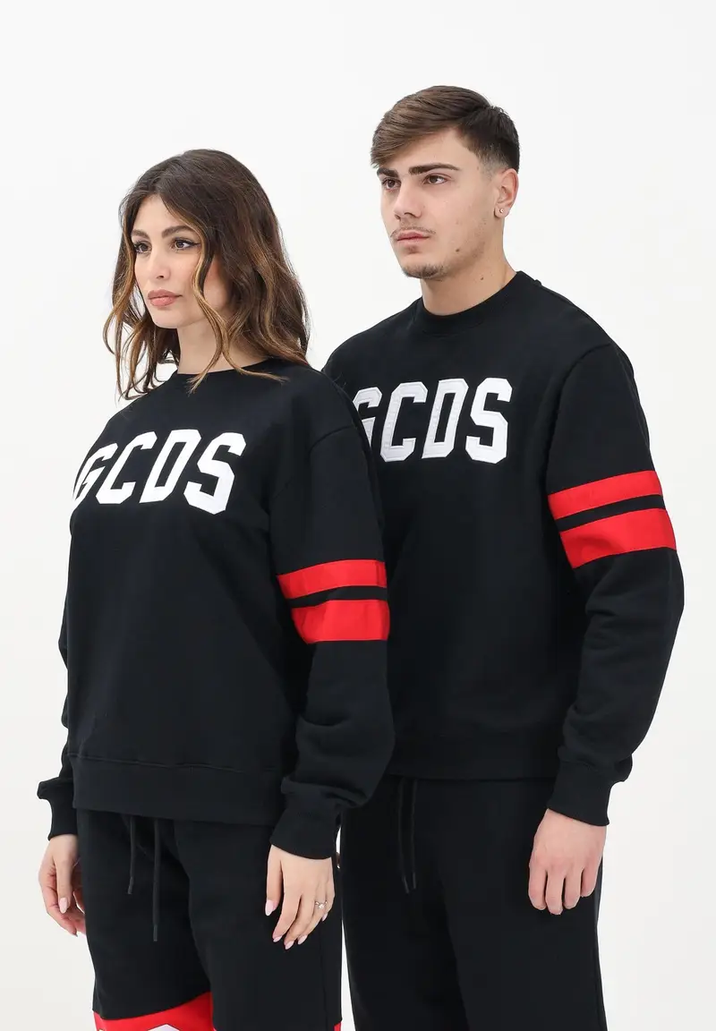 GCDS Felpa girocollo nera per uomo e donna con logo