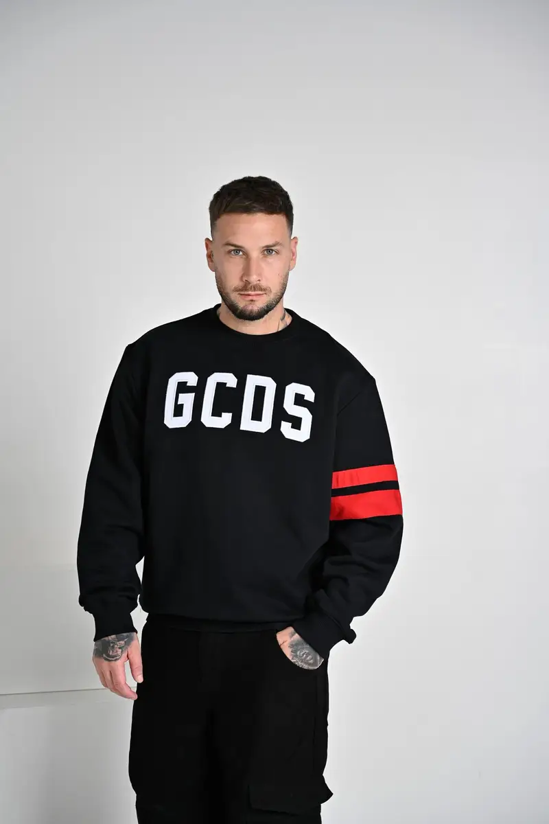 GCDS Felpa girocollo nera per uomo e donna con logo miniatura 3