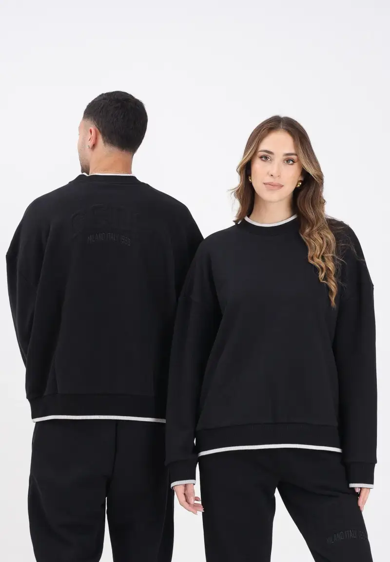 Felpa girocollo nera per uomo e donna con logo impresso miniatura 2