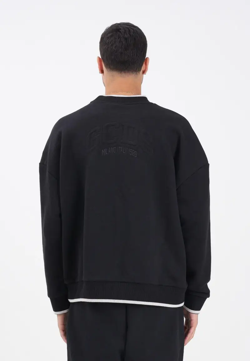Felpa girocollo nera per uomo e donna con logo impresso miniatura 3
