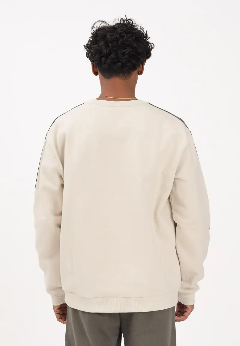 Felpa girocollo panna per uomo e donna con bande logate miniatura 3