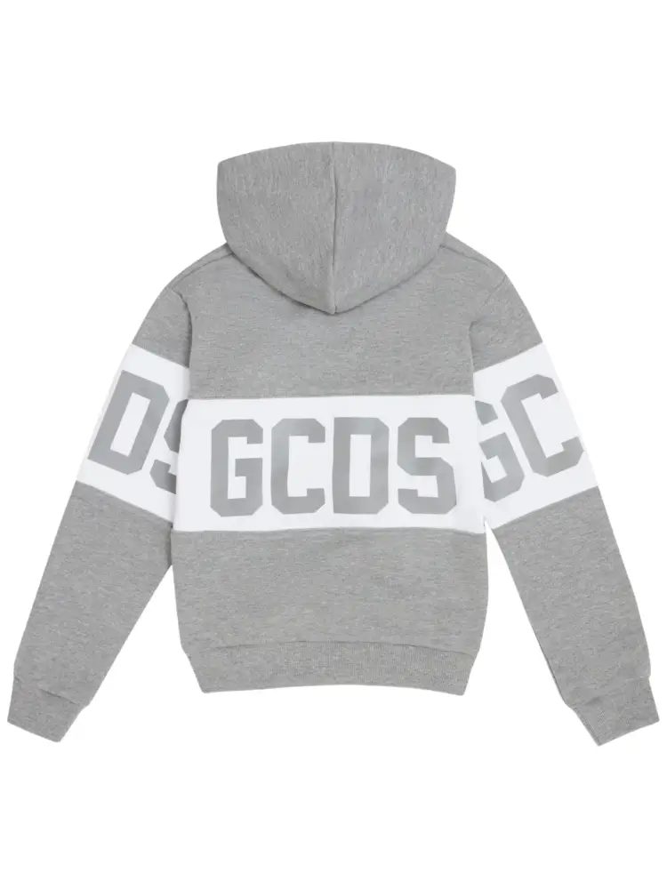 felpa grigia bambina in cotone con cappuccio maxi logo a contrasto miniatura 2