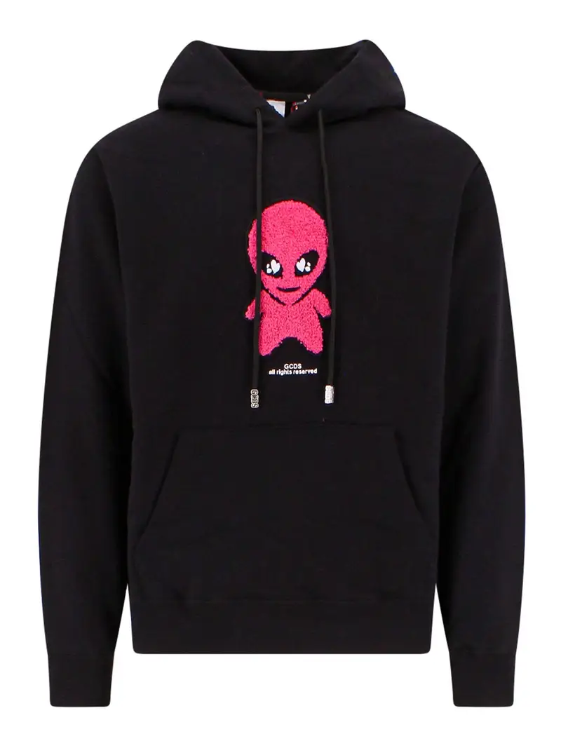 Felpa in cotone con patch alieno in spugna Nero