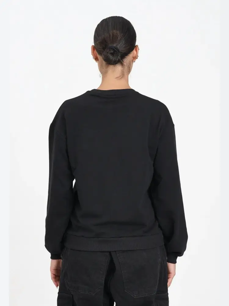 felpa nera bambina in cotone girocollo logo a contrasto miniatura 2