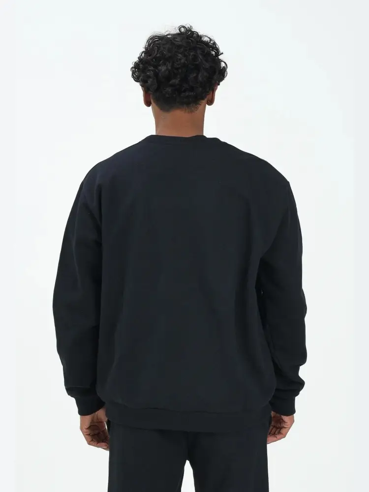 felpa nera uomo unisex girocollo in cotone bande con logo miniatura 2