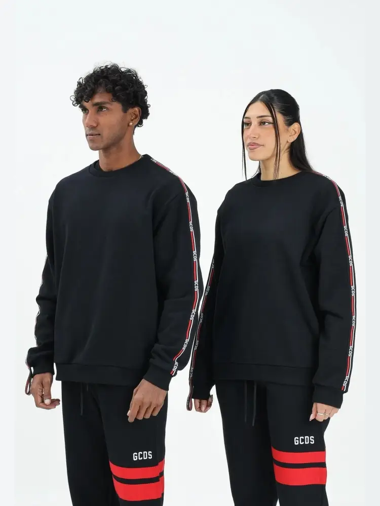 felpa nera uomo unisex girocollo in cotone bande con logo