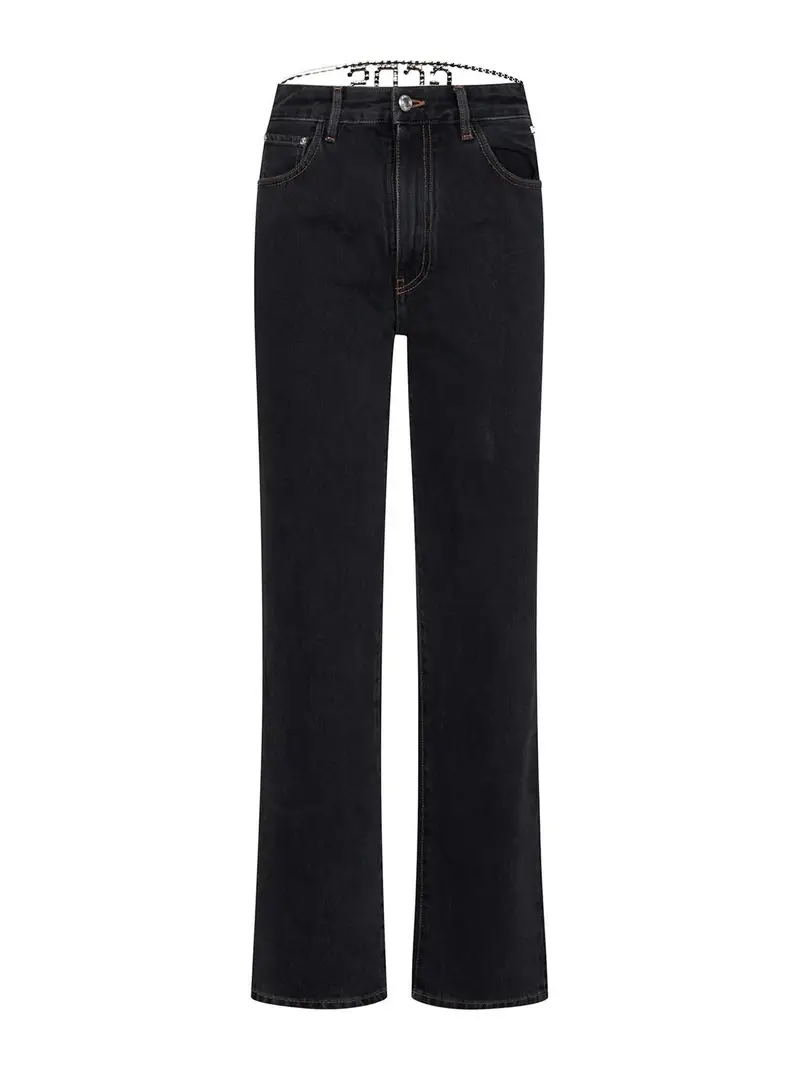 Jeans in denim nero con girocollo in strass