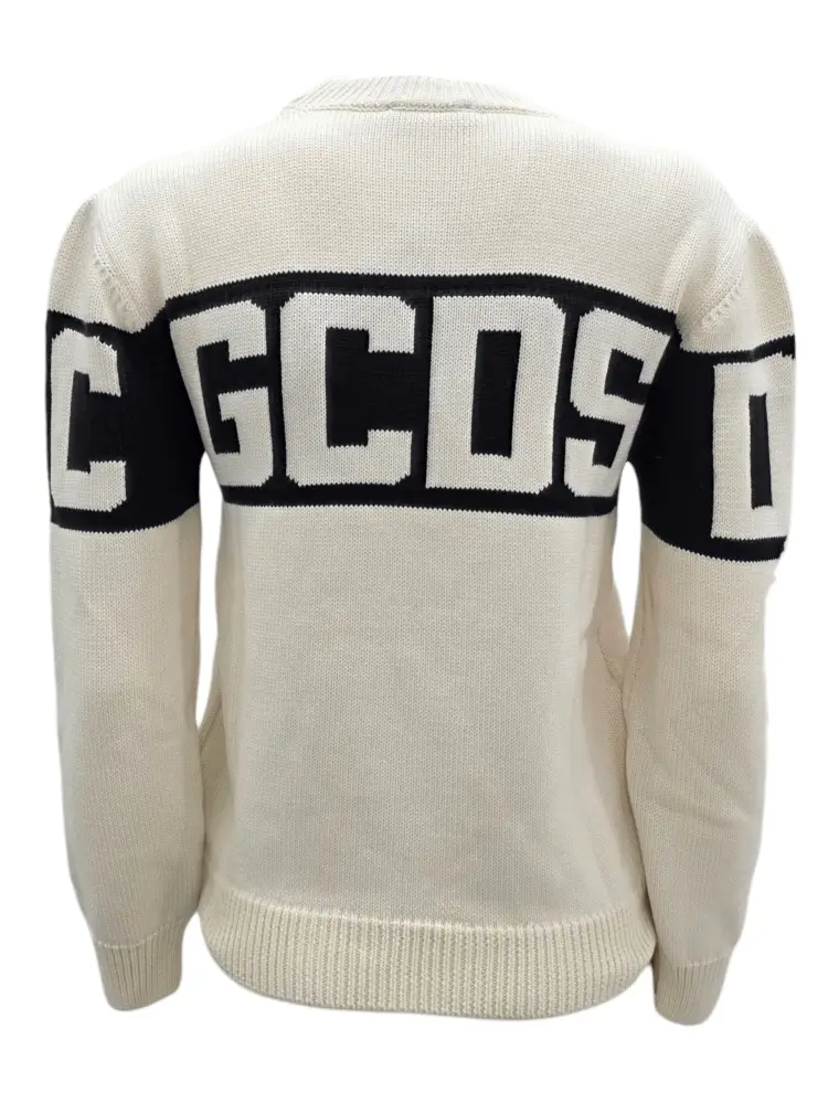 maglia bianca bambino in misto lana maxi logo a contrasto miniatura 2