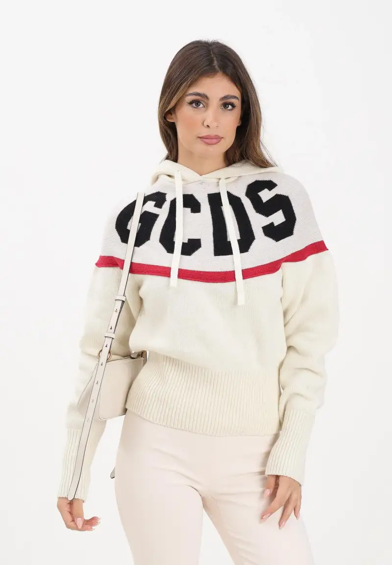 Maglia con cappuccio panna da donna caratterizzata da maxi logo GCDS miniatura 2