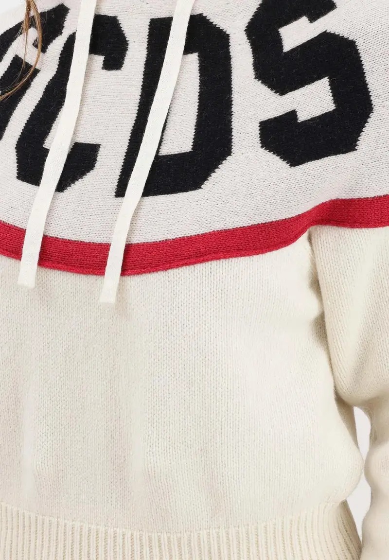 Maglia con cappuccio panna da donna caratterizzata da maxi logo GCDS miniatura 3
