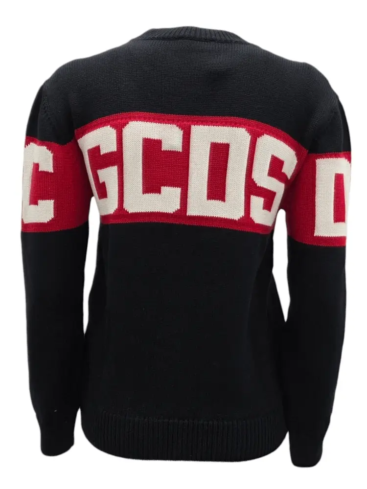 maglia nera bambino in misto lana maxi logo a contrasto miniatura 2