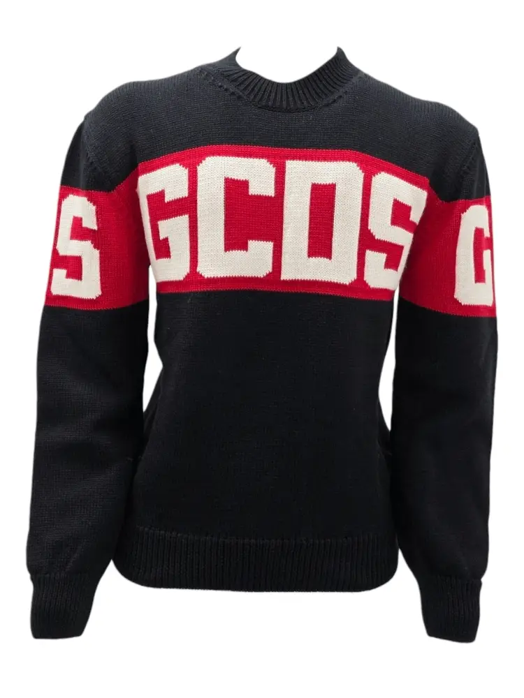 maglia nera bambino in misto lana maxi logo a contrasto