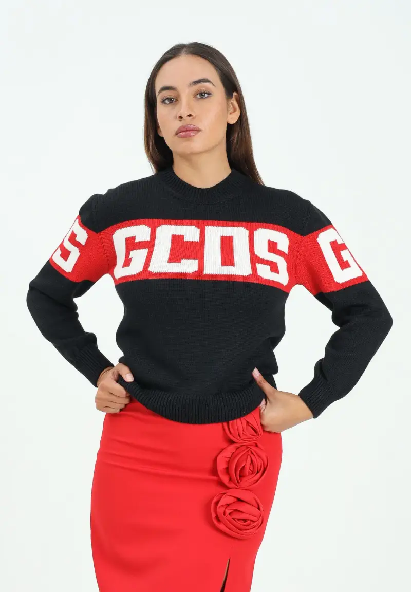 Maglioncino girocollo nero per donna, ragazzi e bambini con logo miniatura 2