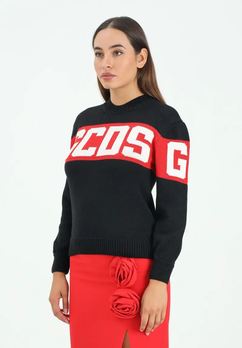 Maglioncino girocollo nero per donna, ragazzi e bambini con logo