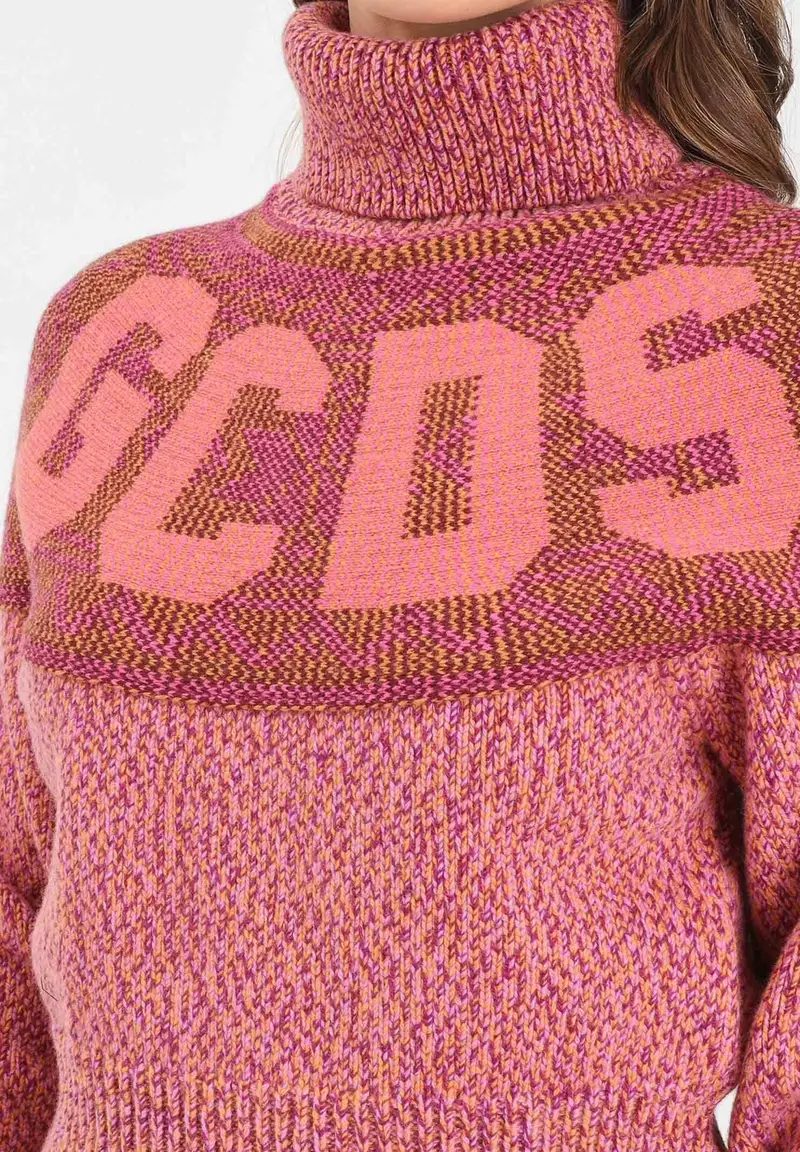Maglione a collo alto rosa da donna con intarsio logo GCDS miniatura 3