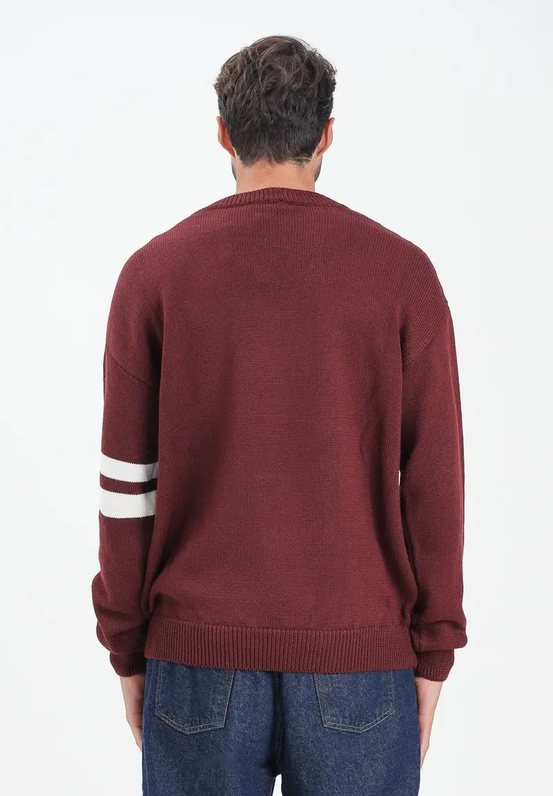 Maglione girocollo bordeaux per uomo e donna con logo e bande a contrasto miniatura 3