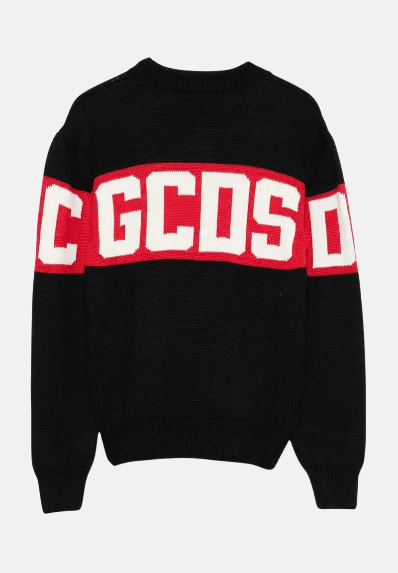 maglione nero per bambino e bambina caratterizzato da logo ricamato miniatura 2