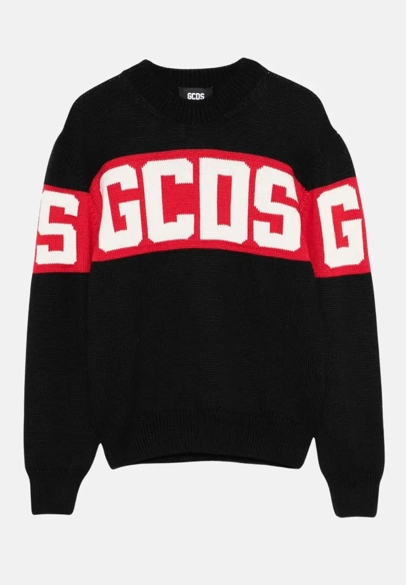 maglione nero per bambino e bambina caratterizzato da logo ricamato