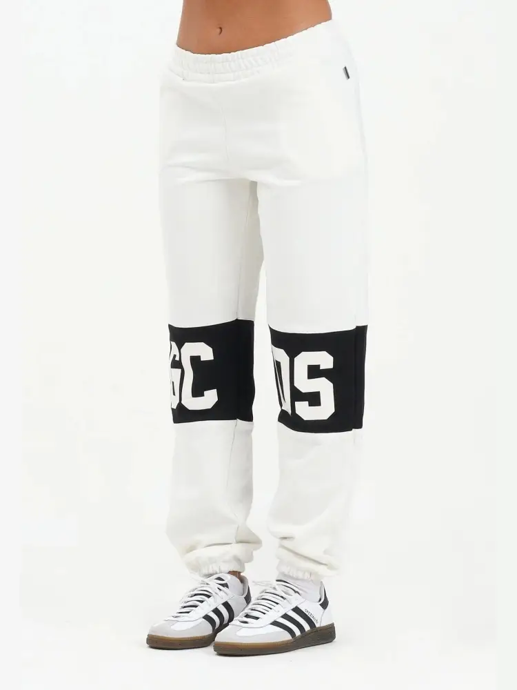 pantalone bianco bambina in cotone logo a contrasto