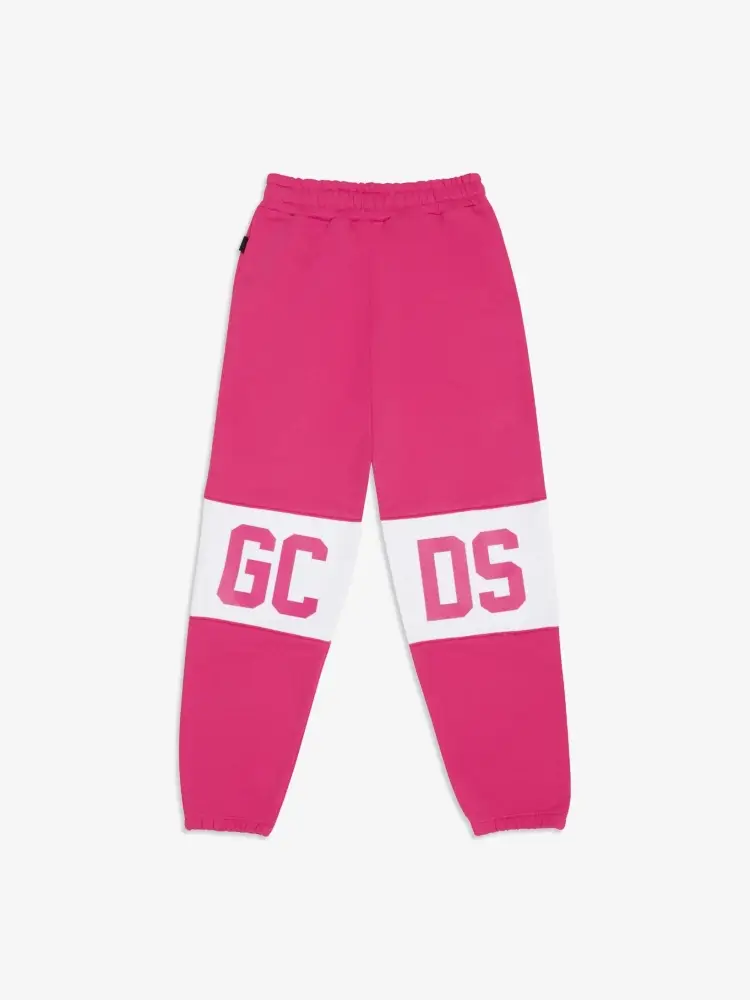 pantalone fucsia bambina tuta in cotone logo a contrasto