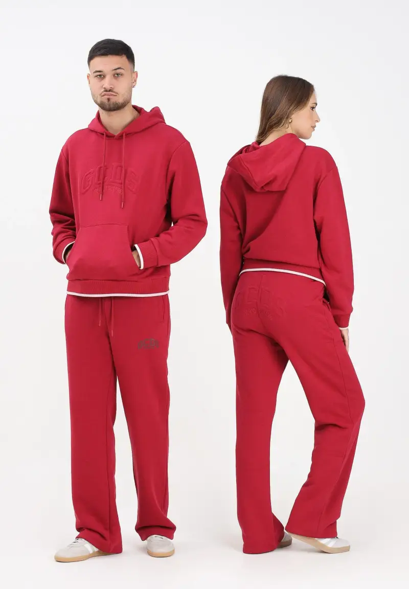 Pantalone sportivo bordeaux per uomo e donna con stampa logo miniatura 2