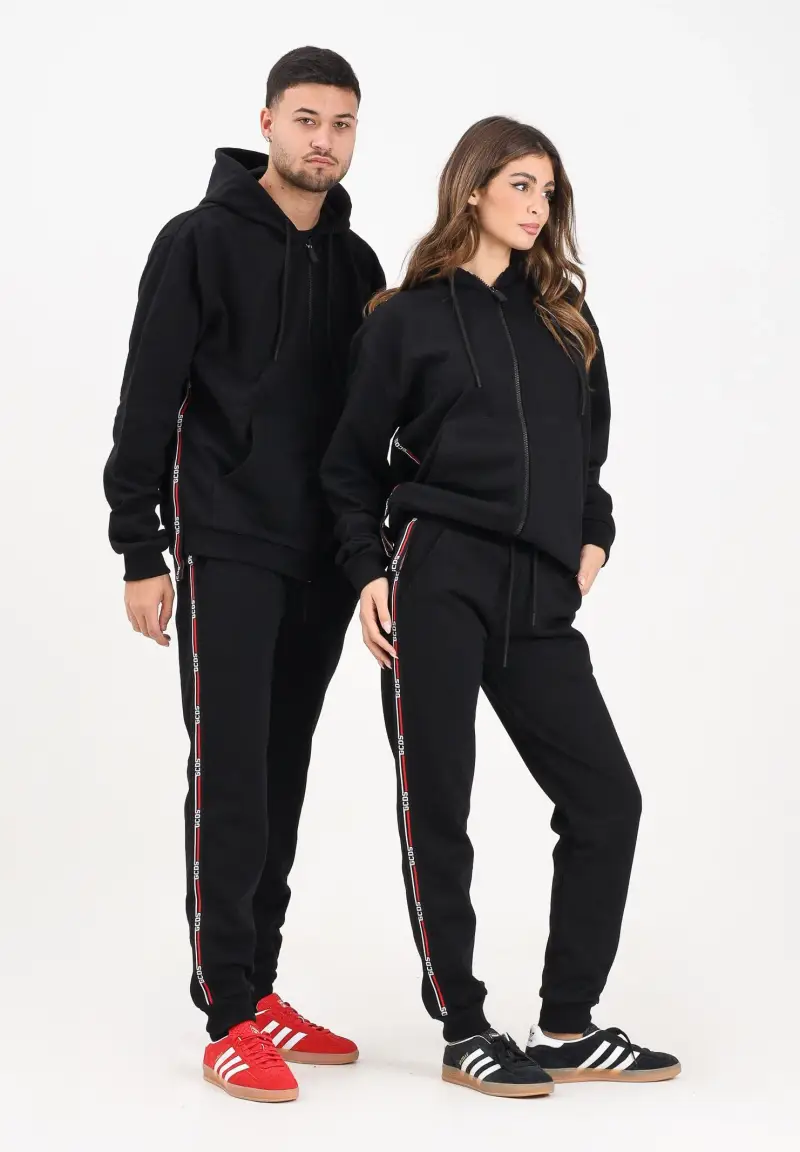 Pantalone sportivo nero per uomo e donna con banda logata miniatura 2