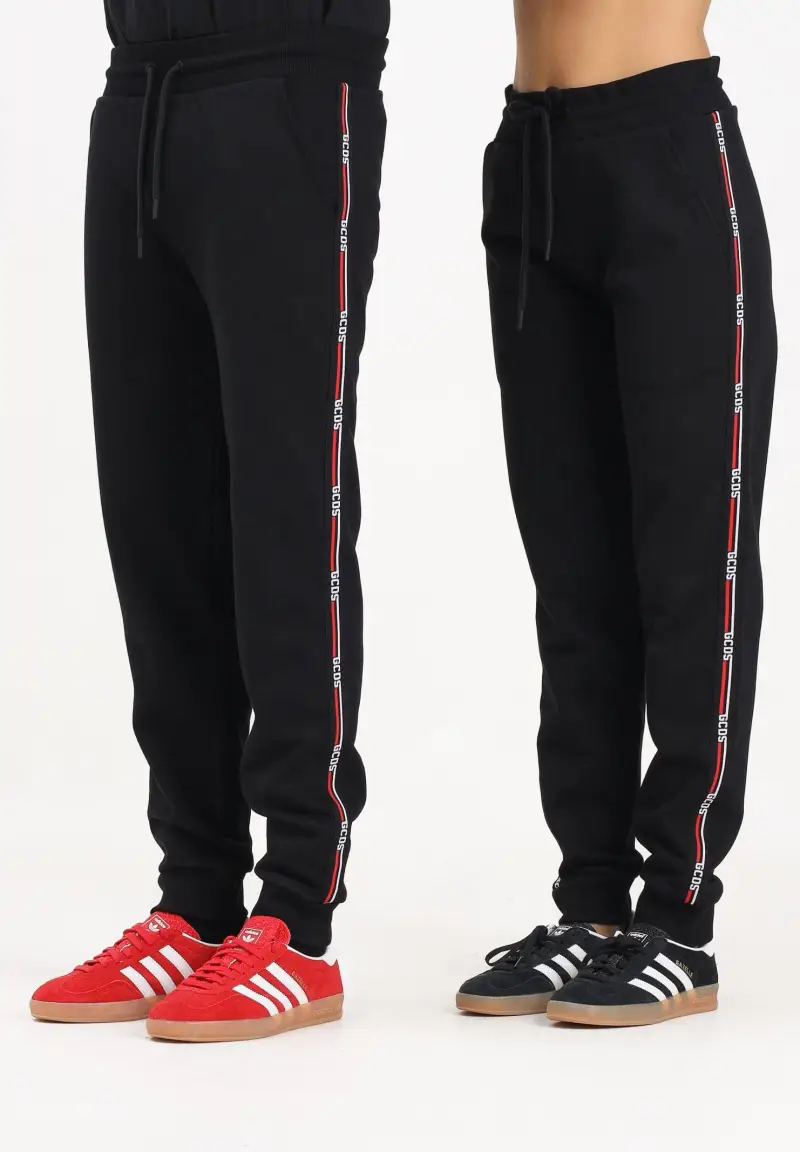 Pantalone sportivo nero per uomo e donna con banda logata