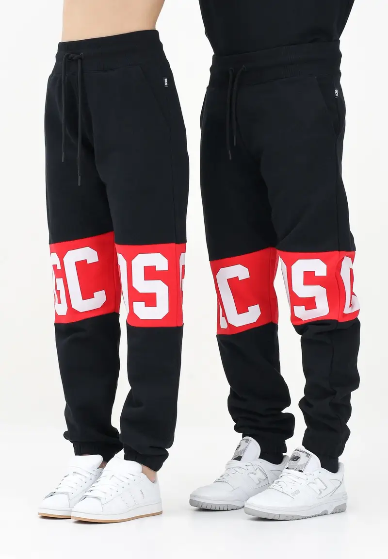 GCDS Pantalone sportivo nero per uomo e donna con banda logo