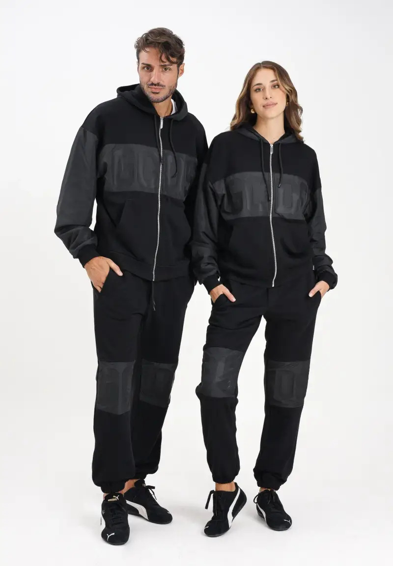 Pantalone sportivo nero per uomo e donna con inserto e logo miniatura 2