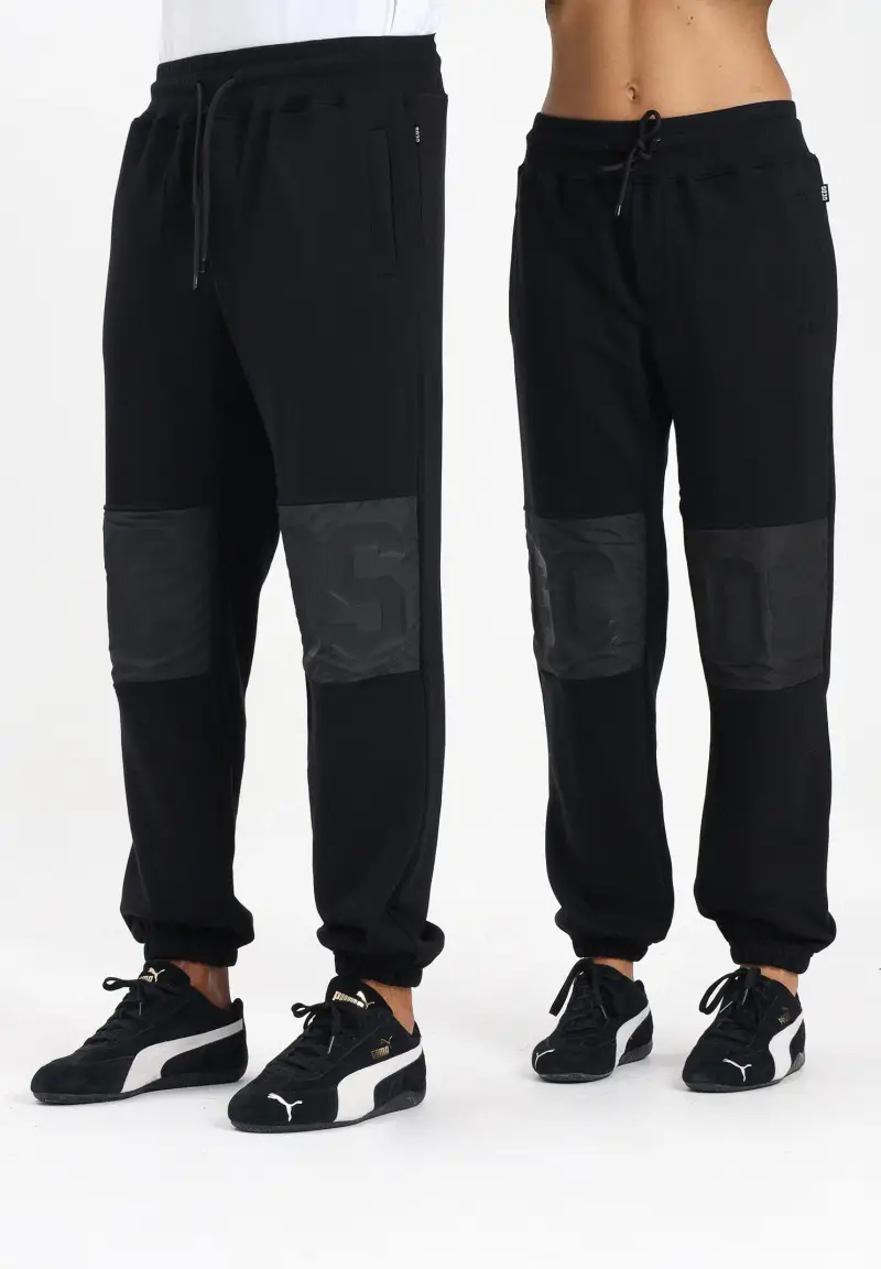Pantalone sportivo nero per uomo e donna con inserto e logo
