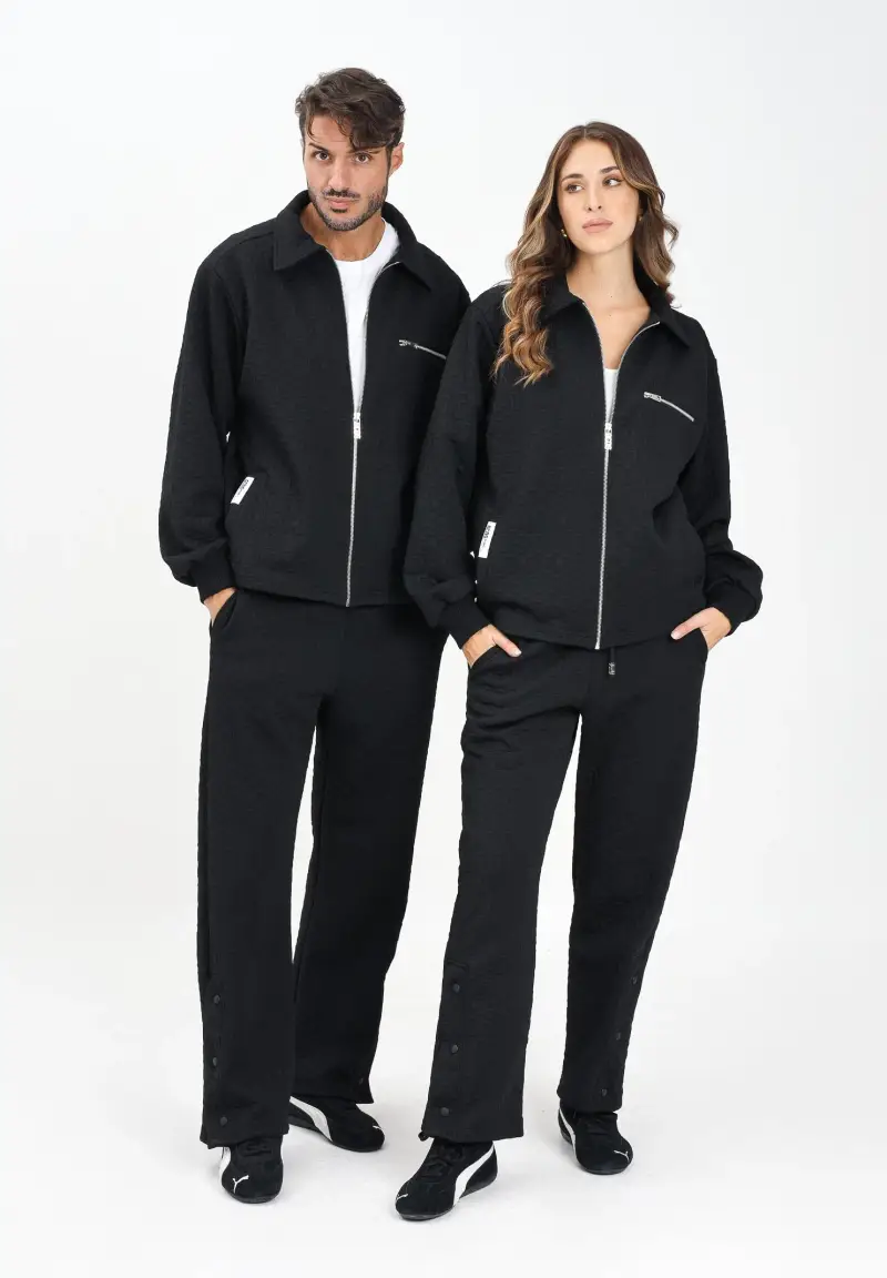 Pantalone sportivo nero per uomo e donna con lavorazione jacquard del logo miniatura 2