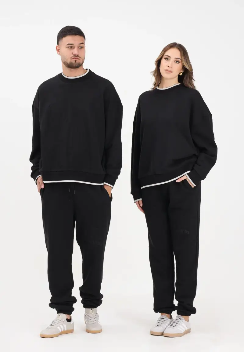 Pantalone sportivo nero per uomo e donna con logo impresso miniatura 2