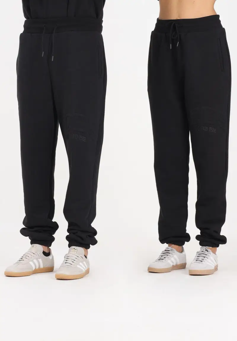 Pantalone sportivo nero per uomo e donna con logo impresso
