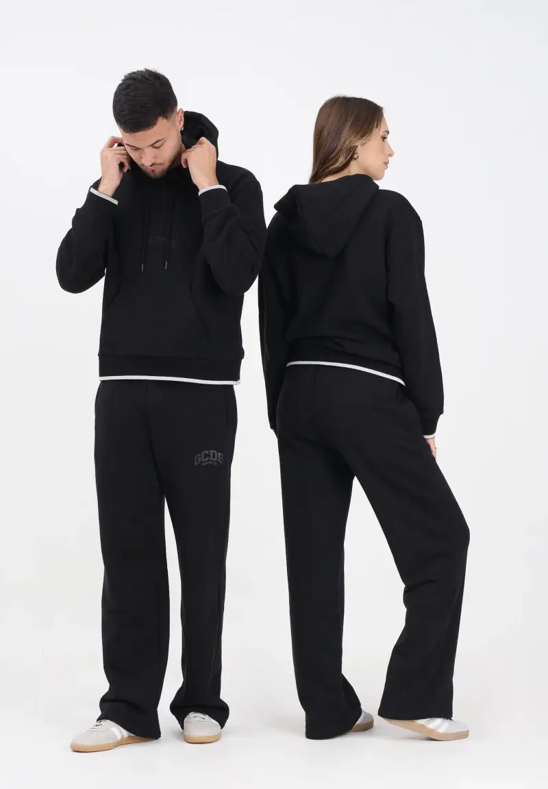 Pantalone sportivo nero per uomo e donna con stampa logo miniatura 2