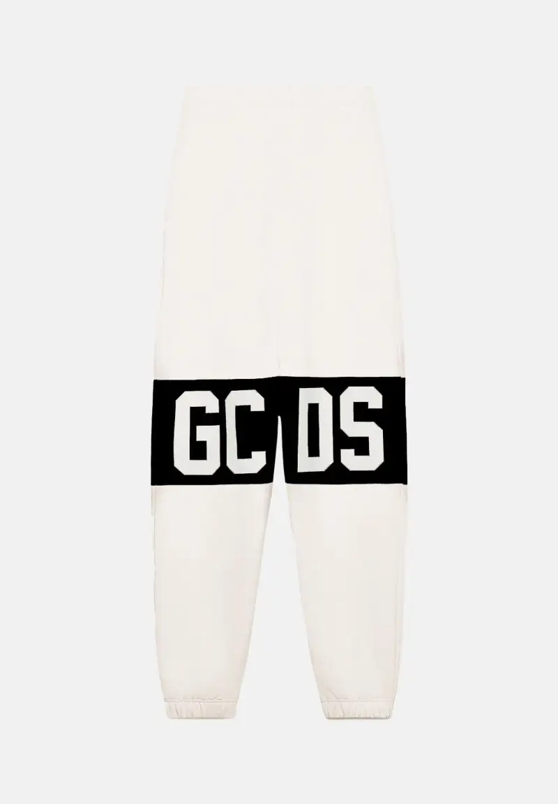 Pantalone sportivo panna per bambino e bambina con stampa logo miniatura 2