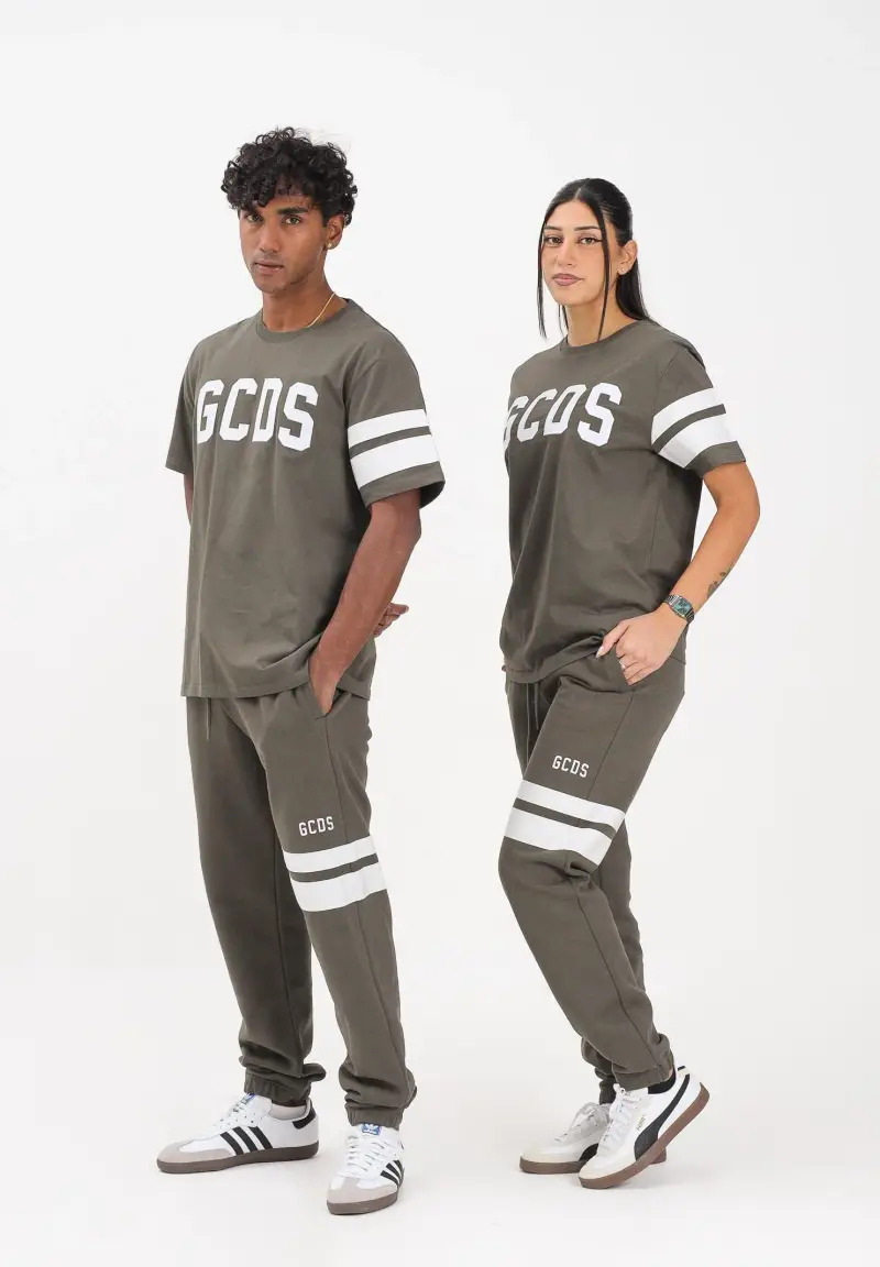 Pantalone sportivo verde militare per uomo e donna con dettagli a contrasto miniatura 2