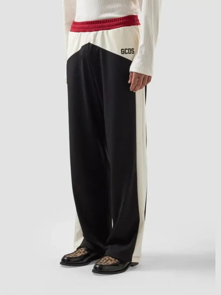 pantalone uomo color block nero rosso con logo miniatura 3