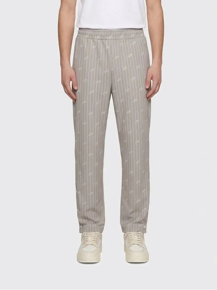 pantalone uomo in acetato beige rigato con logo all over miniatura 2