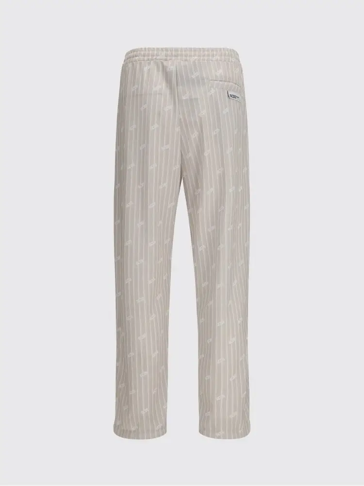 pantalone uomo in acetato beige rigato con logo all over miniatura 3