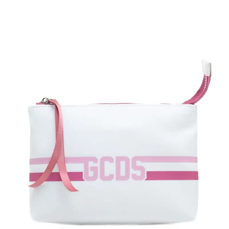 pochette da bambina con logo lettering e dettagli a contrasto colore bianca