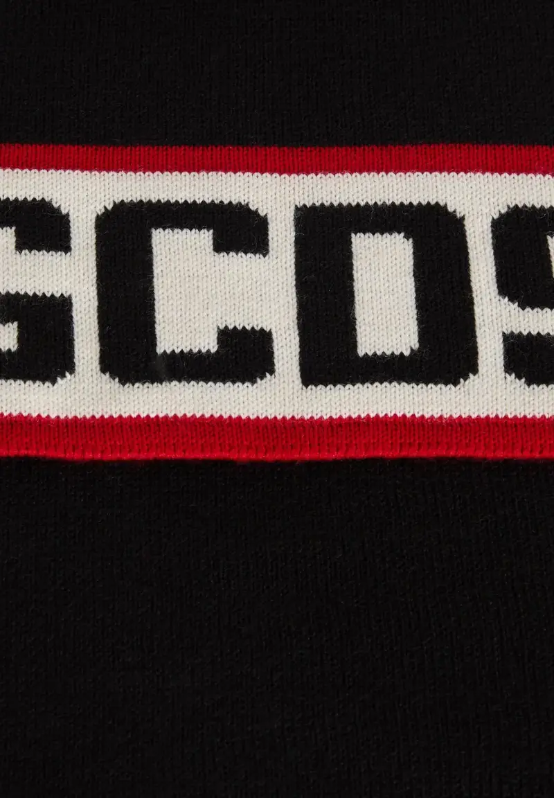 sciarpa nera per uomo o donna con banda centrale e logo a contrasto miniatura 2