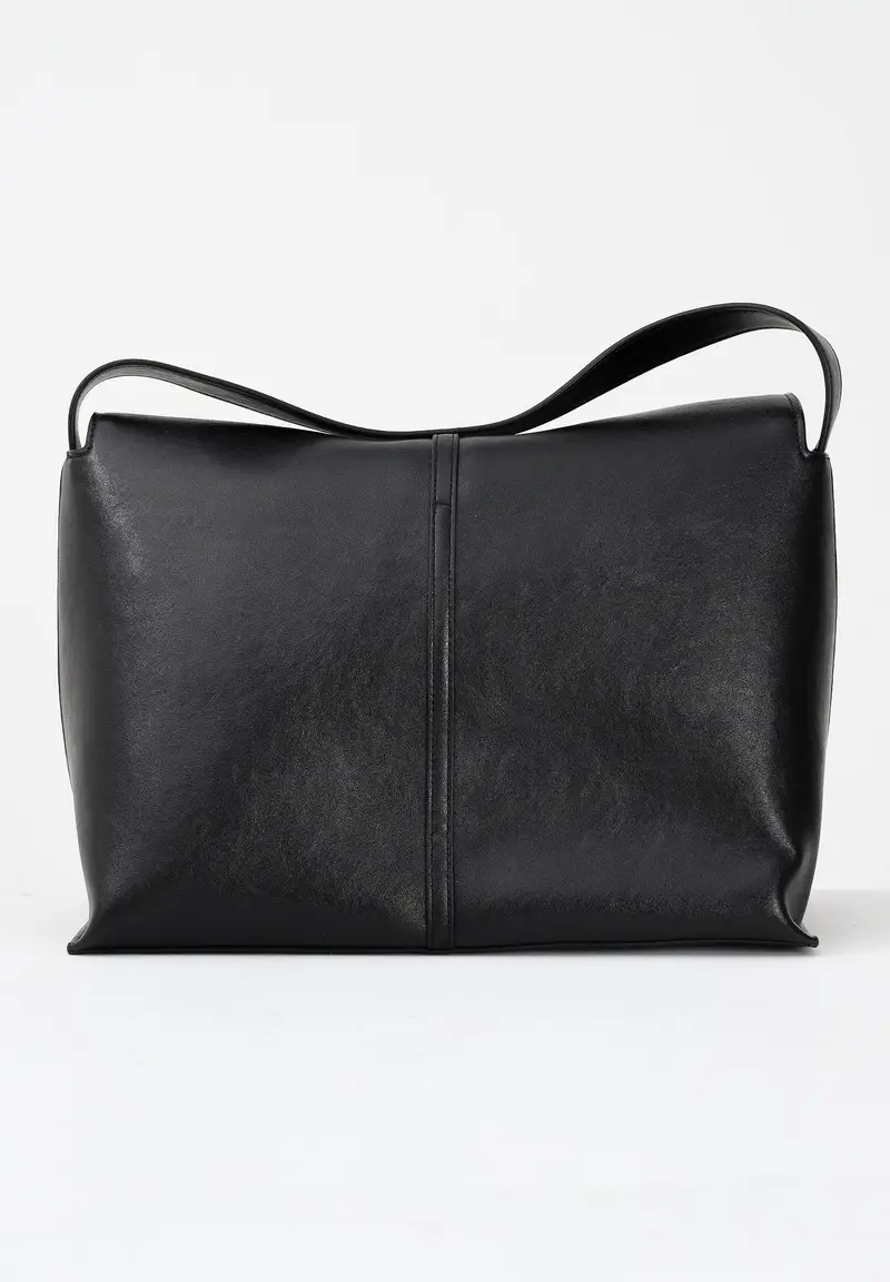 Shopper nera da donna con ciondolo cubo logato miniatura 3