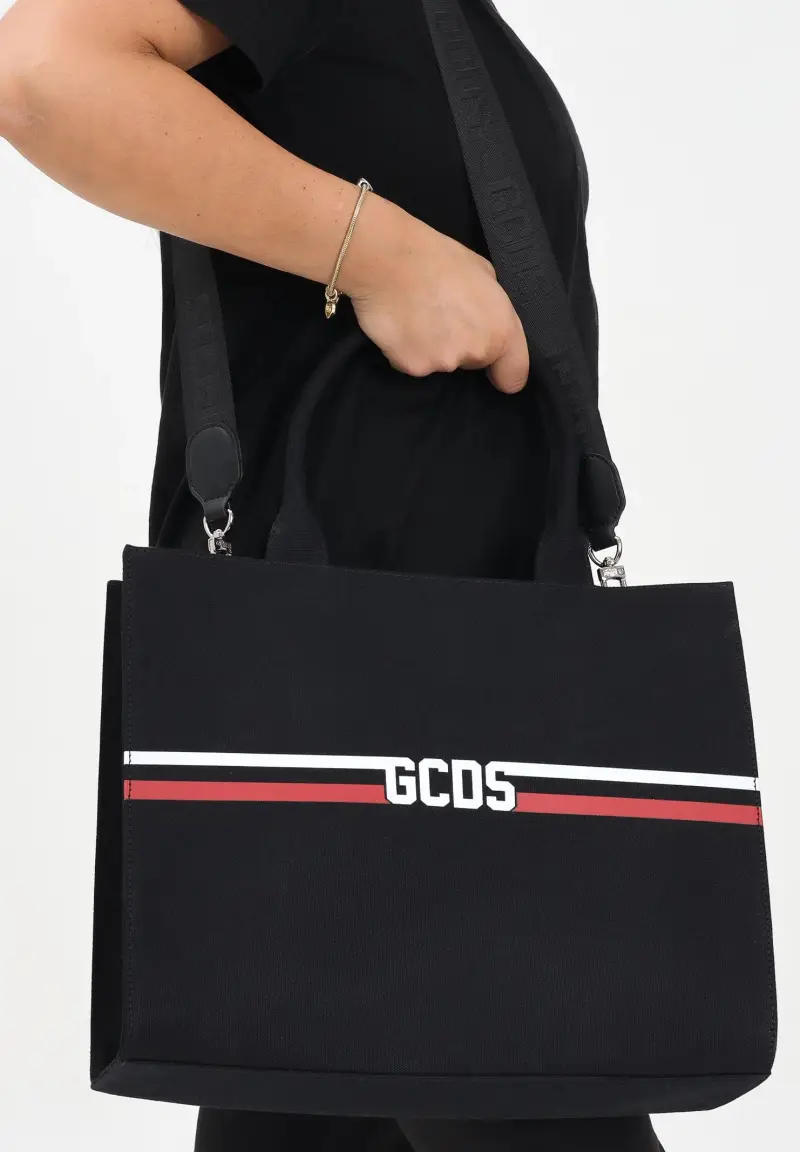 Shopper nera da donna con logo miniatura 3