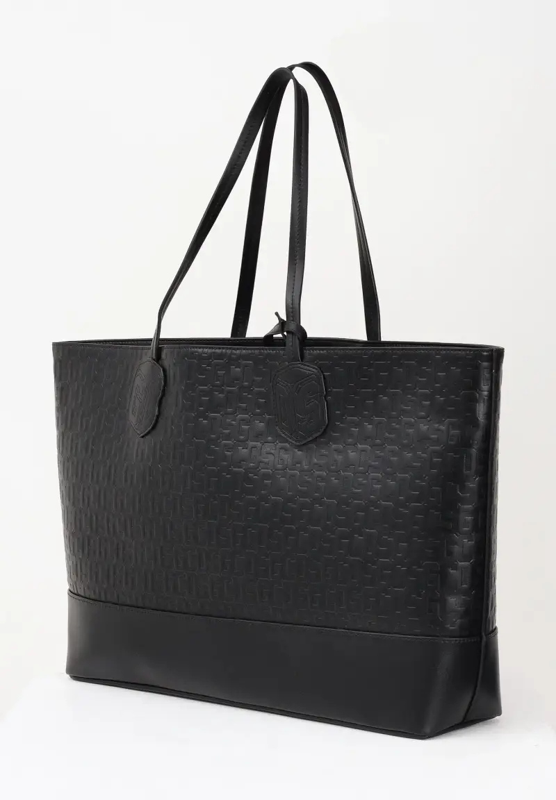 Shopper nera da donna con pattern logo miniatura 2