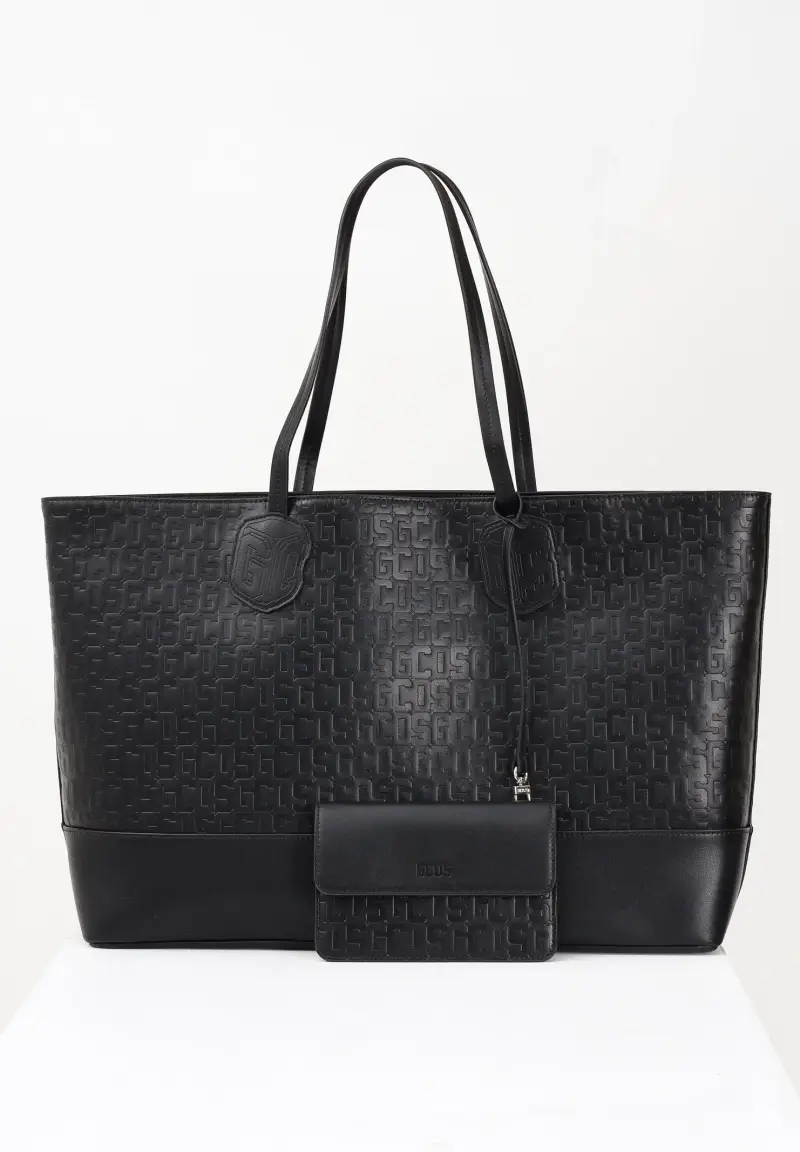 Shopper nera da donna con pattern logo